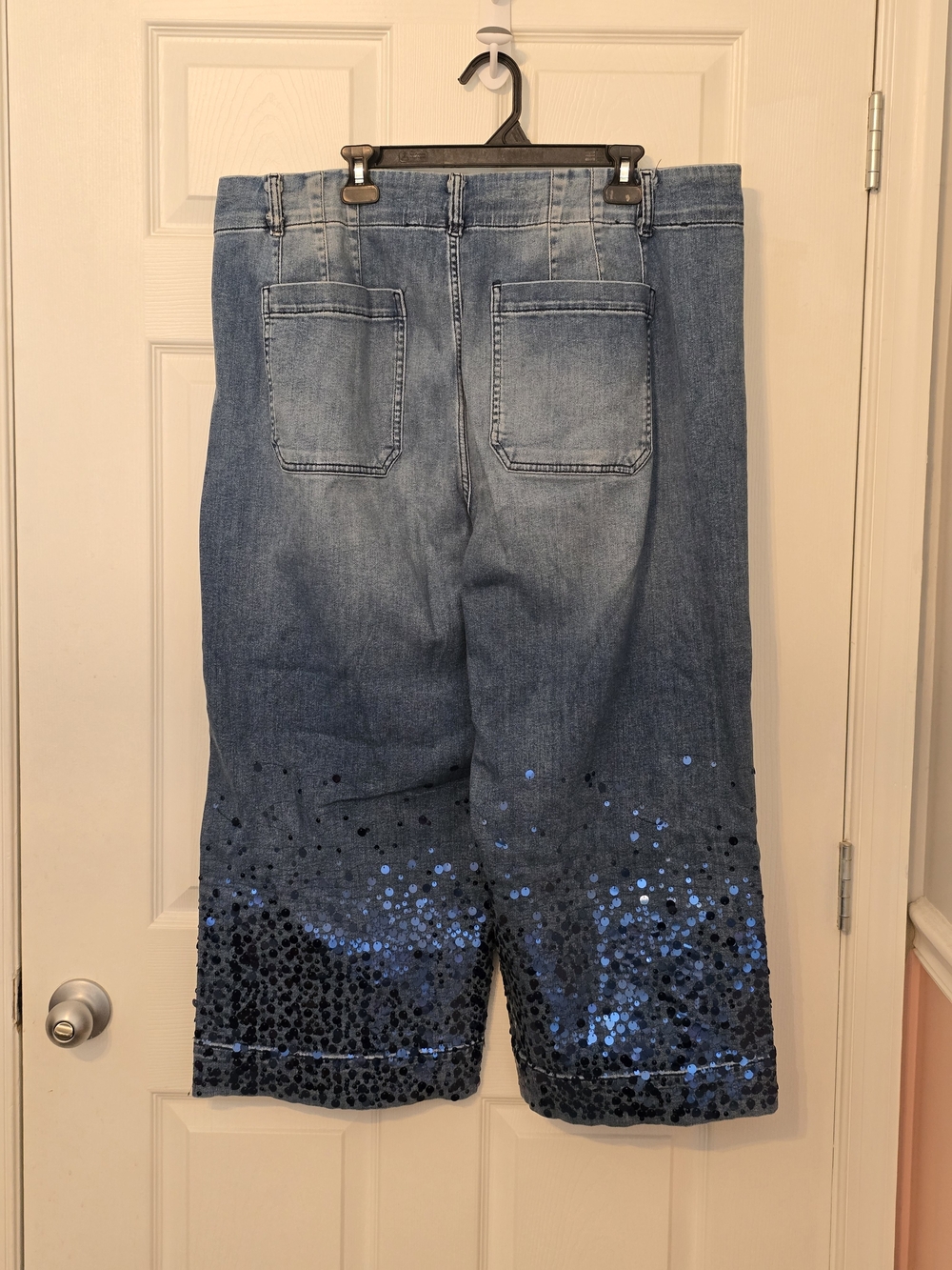 Women’s Blue Denim Capri Jeans with Sequin Ombre - Picture 6 of 7